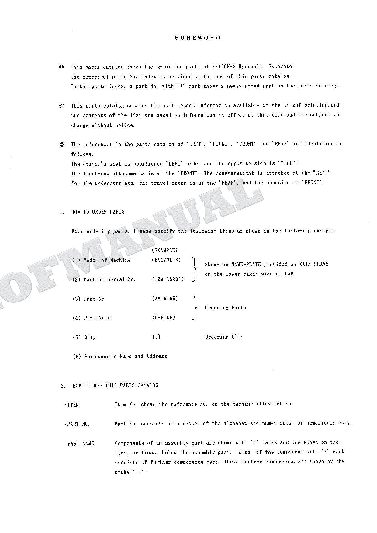 HITACHI EX120K-3 Equipment Component Excavator Parts Catalog Manual