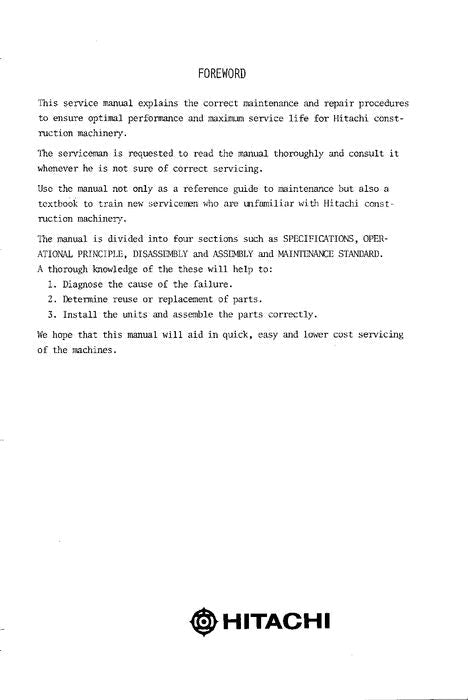 HITACHI UH033 EXCAVATOR SERVICE MANUAL