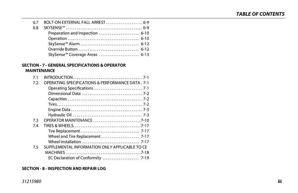 JLG 520AJ Boom Lift Maintenance Operation Operators Manual 31215980