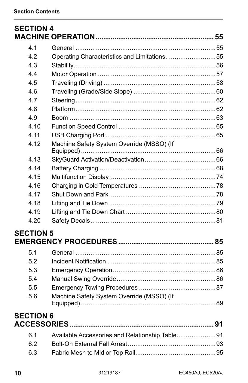 Manual del operador de mantenimiento y operación de la plataforma elevadora JLG EC450AJ EC520AJ 31219187