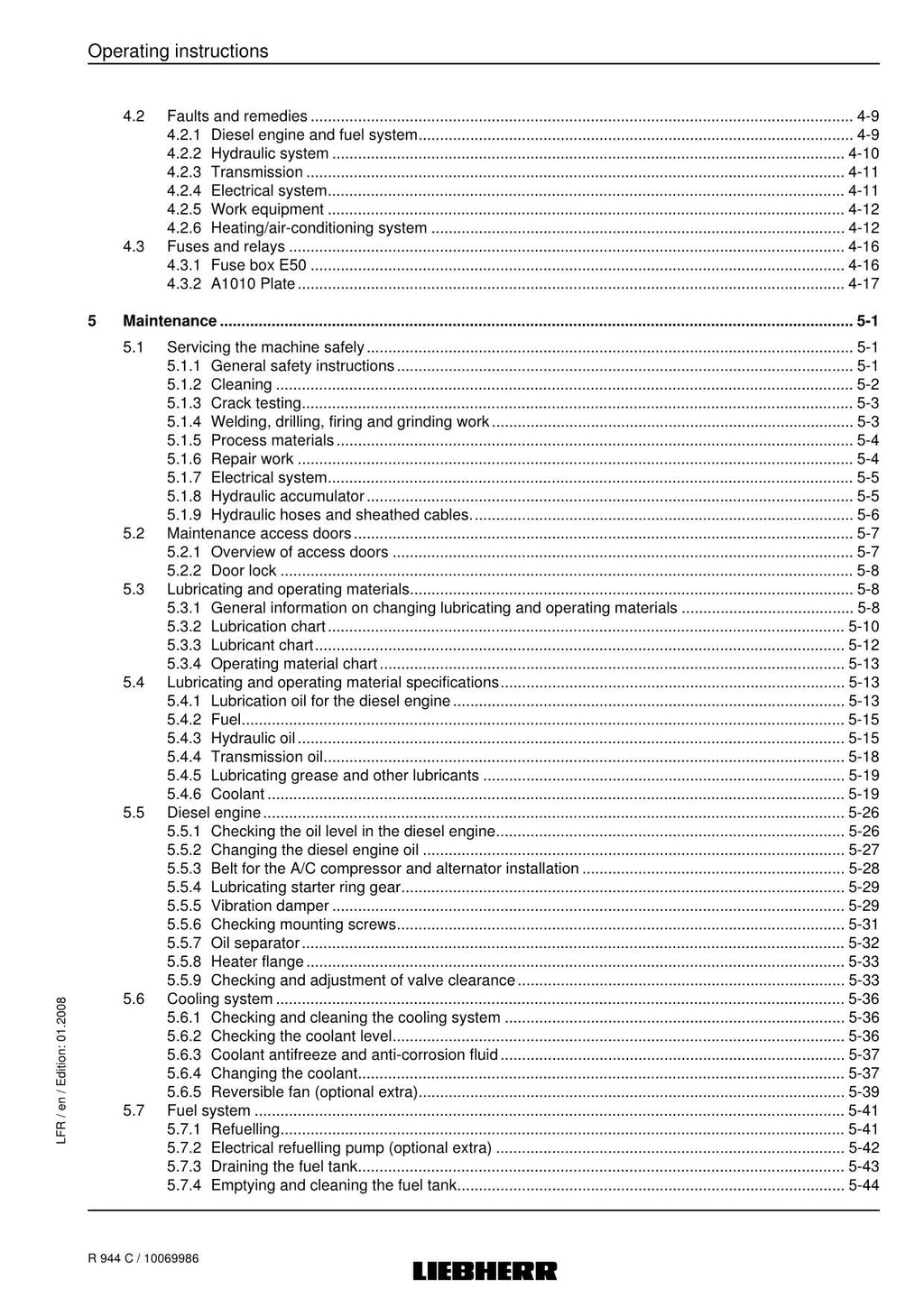 Liebherr R944 C Excavator Operators manual serial 16469