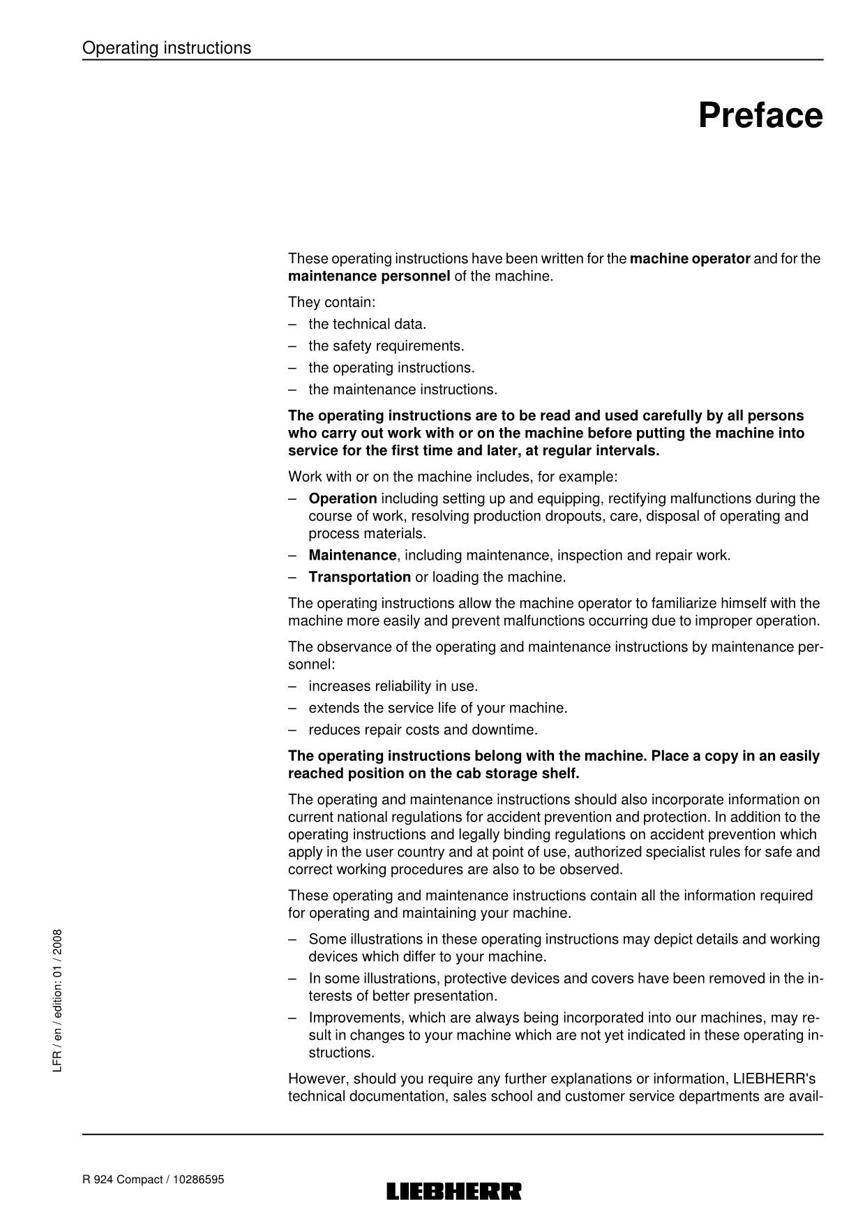 Liebherr R924 Compact Excavator Operators manual