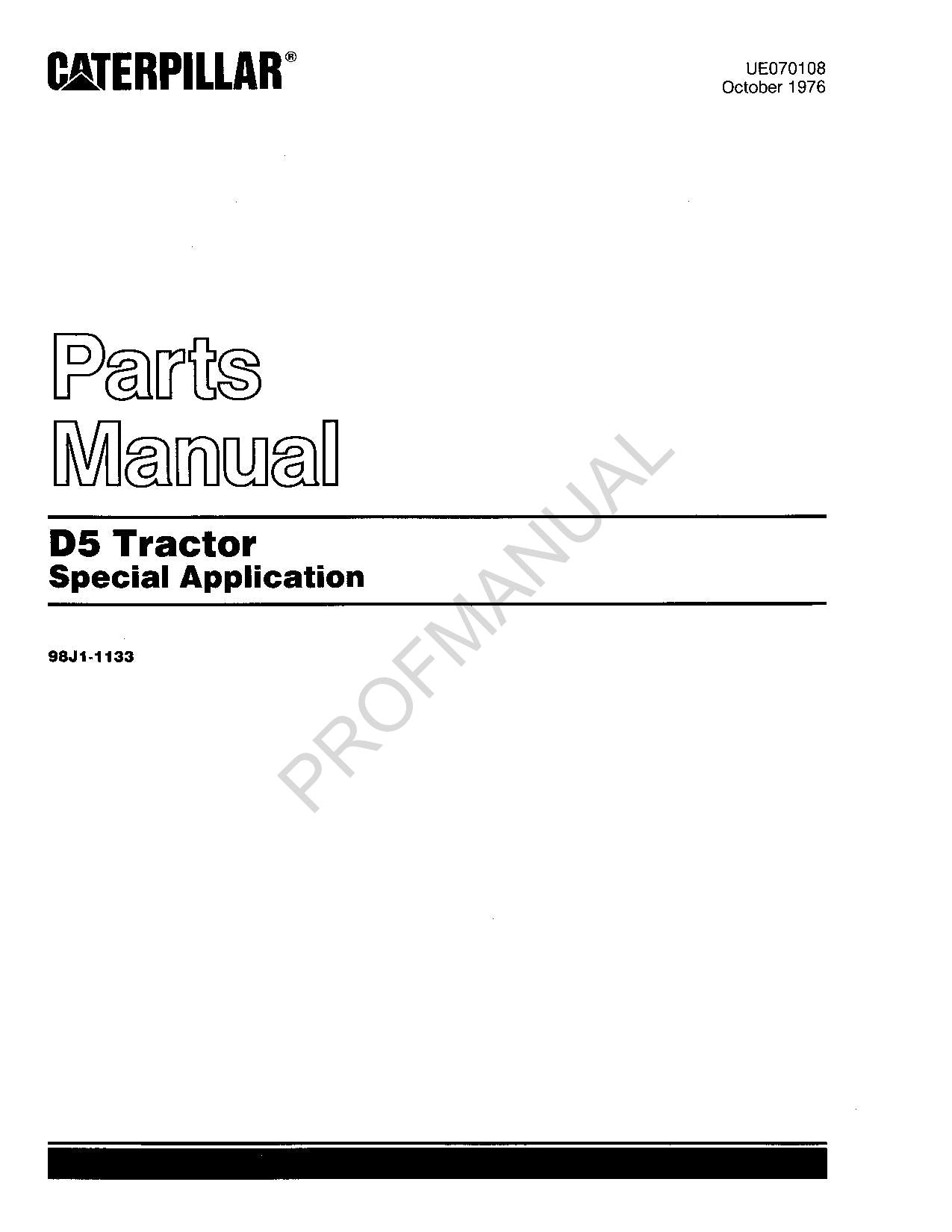 Caterpillar Cat D5 Track Type Tractor Special Application Parts Catalog Manual