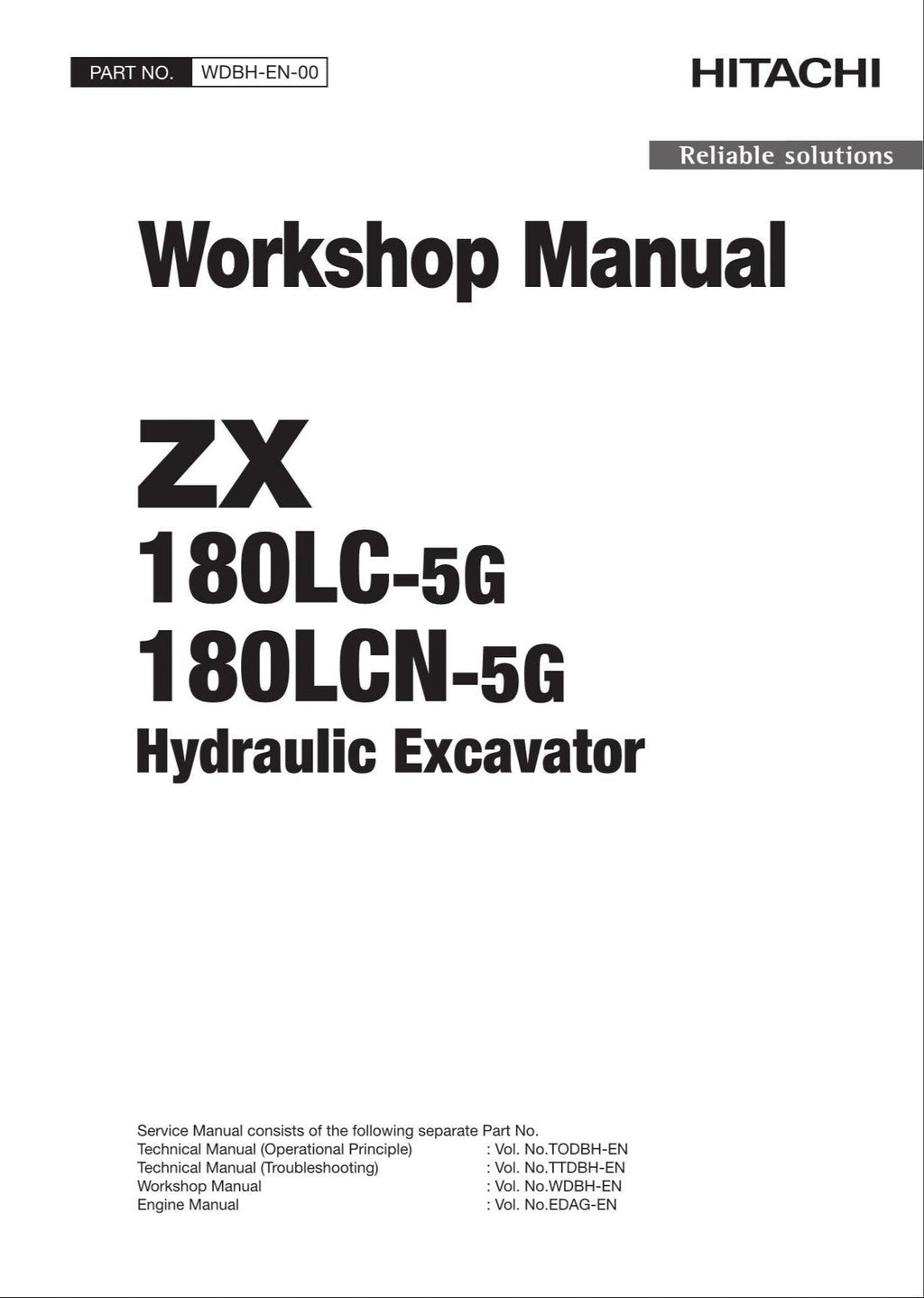 HITACHI ZAXIS ZX180LC-5G ZX180LCN-5G Excavator Workshop Service Manual
