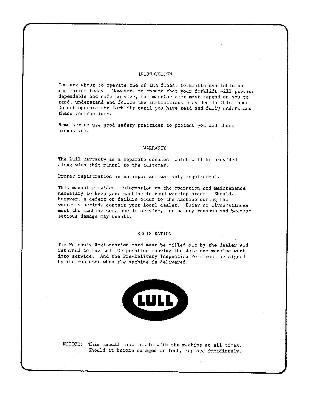 LULL 522 622 824 Telehandler Maintenance Operation Operators Manual