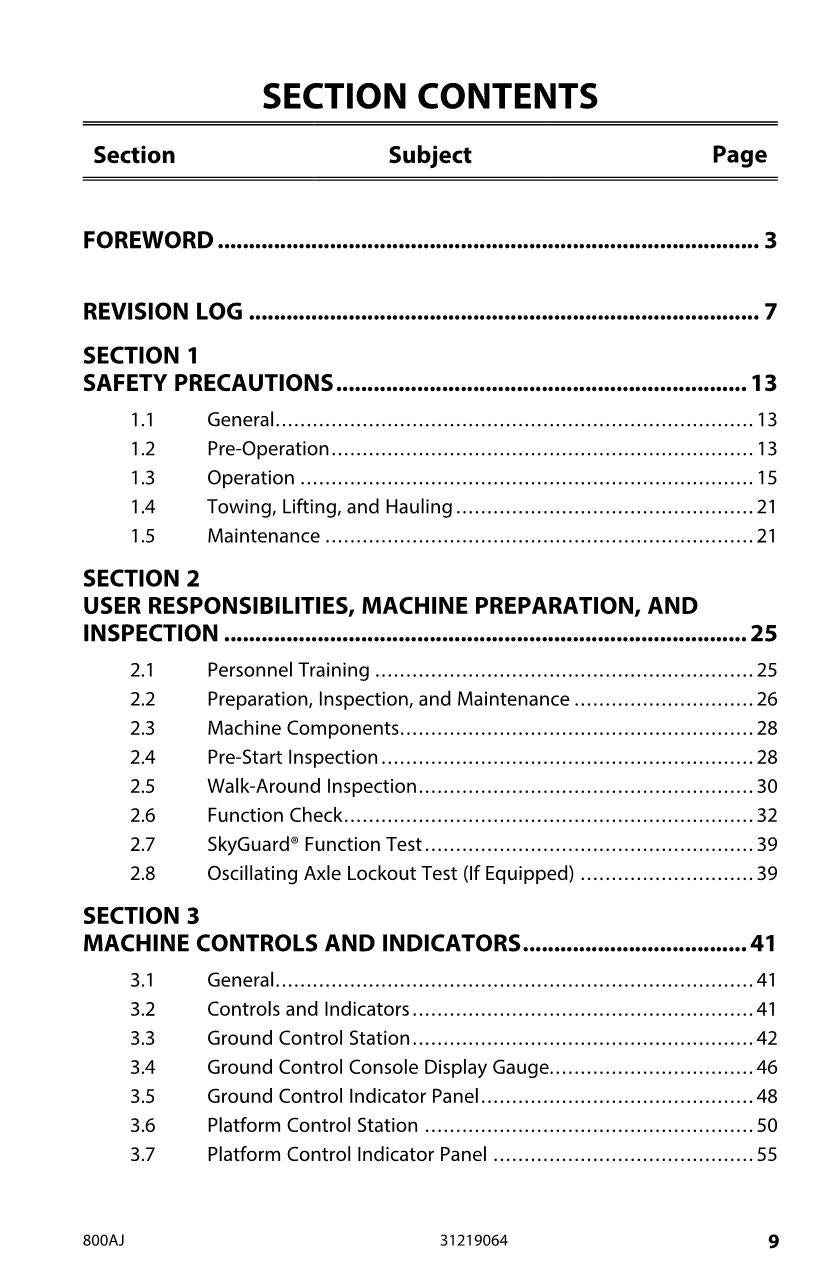 Manual del operador de mantenimiento y operación del elevador de pluma JLG 800AJ 31219064