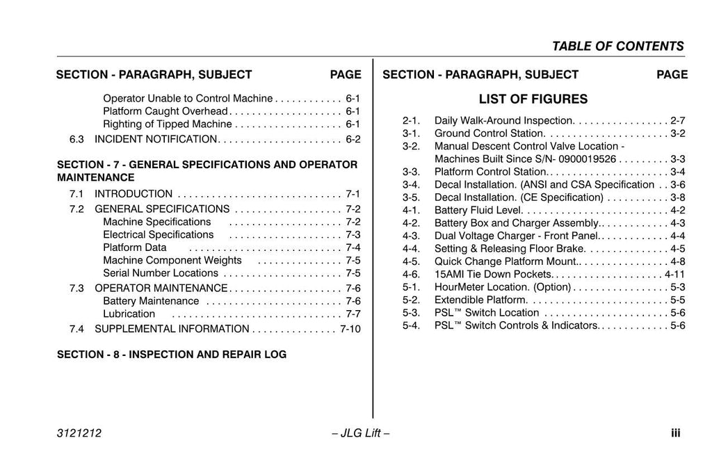 Manual del operador de mantenimiento y operación del mástil vertical JLG 15AMI