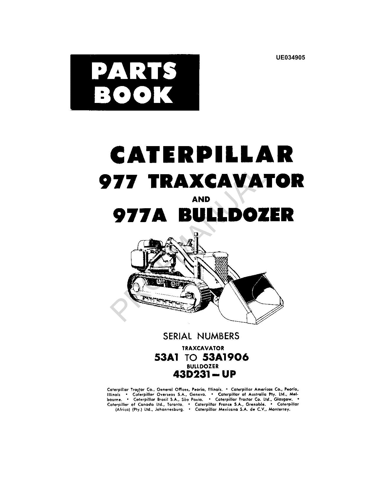 Caterpillar Cat 977 Traxcavator 977A Bulldozer Parts Catalog Manual