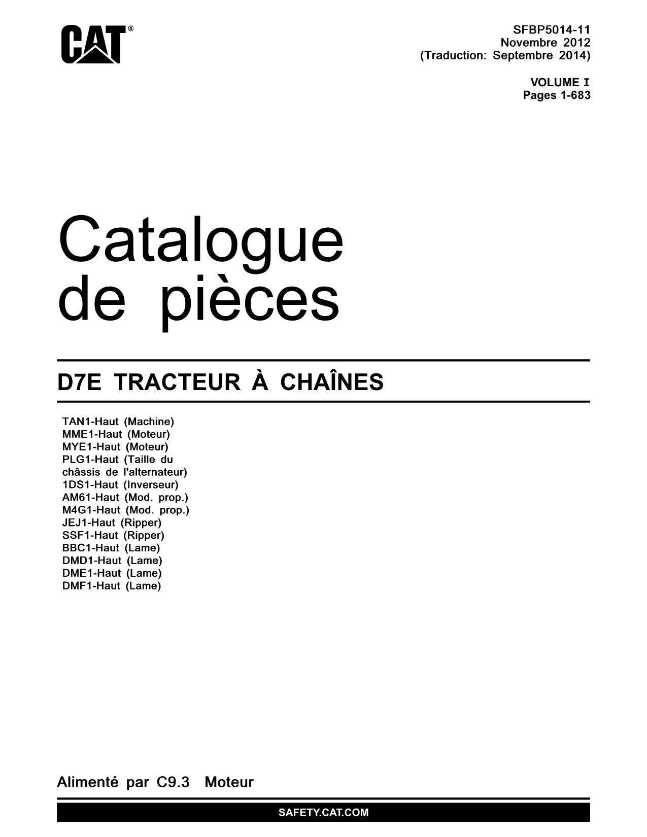 Caterpillar D7E Tracteur Manuel de catalogue de pièces SFBP5014