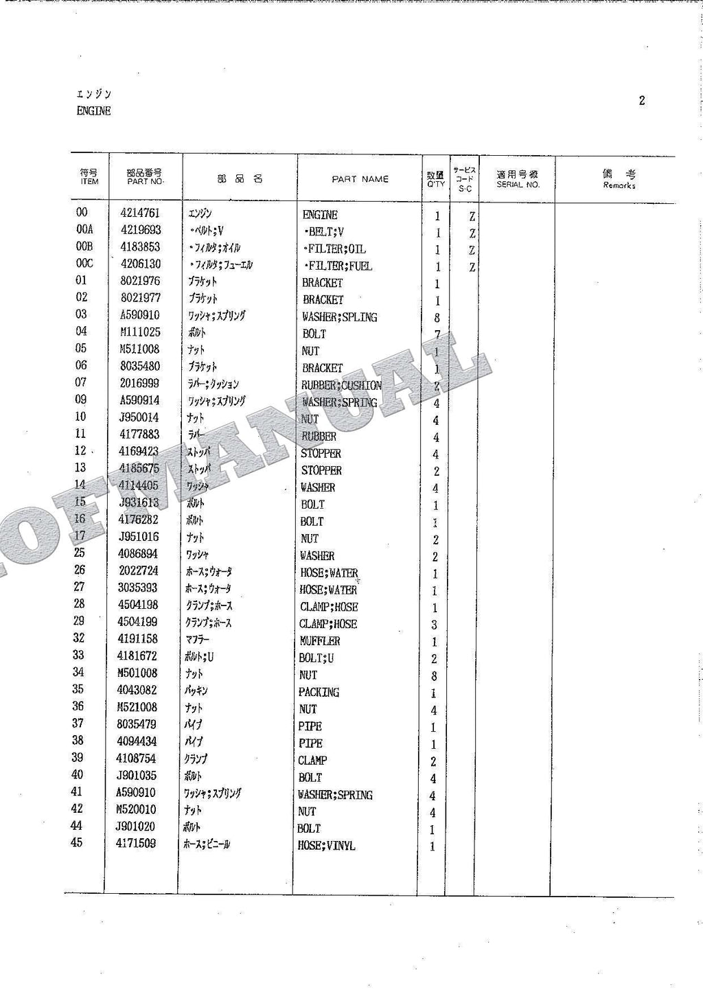 HITACHI EX100 EX100M FINLAND ADDENDUM Excavator Parts Catalog Manual
