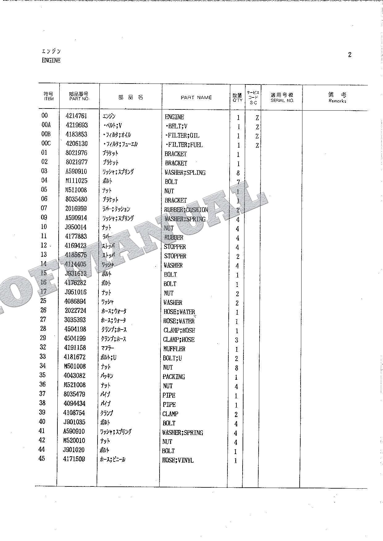 HITACHI EX100 EX100M FINLAND ADDENDUM Excavator Parts Catalog Manual