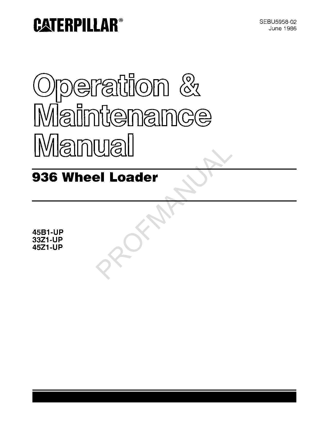 Manual de mantenimiento del operador de la cargadora de ruedas Caterpillar 936
