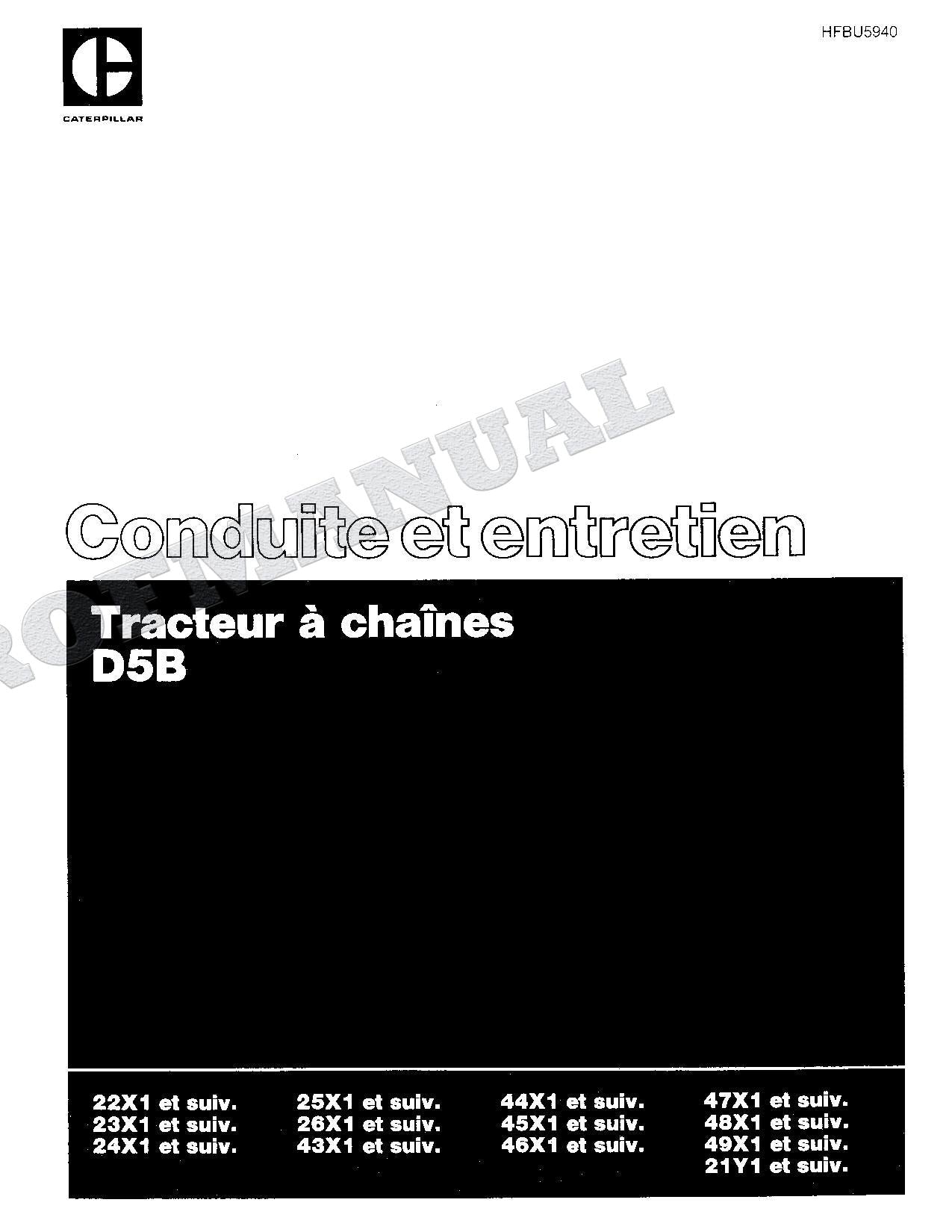 Caterpillar D5B Tracteur Manuel D'Opération Et D'Entretien Français
