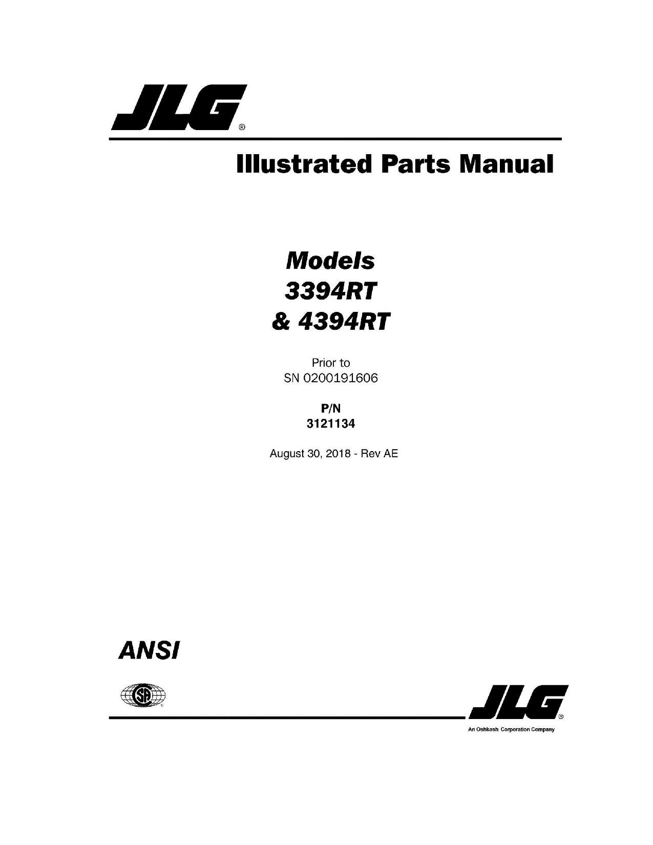 Catálogo de piezas del elevador de tijera JLG 3394RT 4394RT Manual anterior al 0200191606