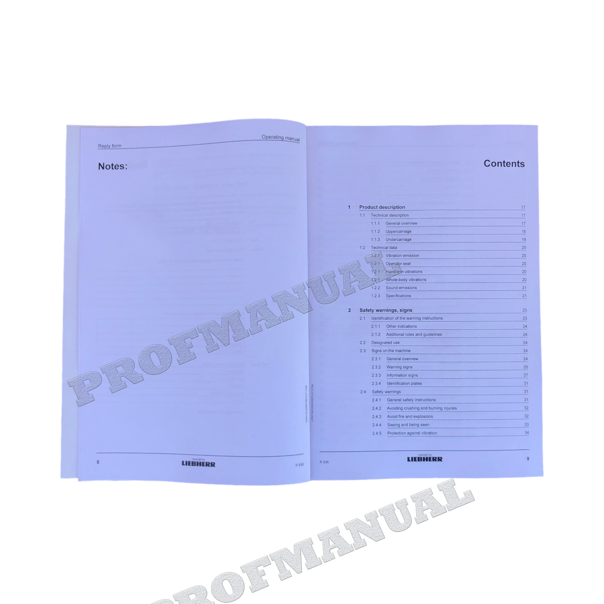Liebherr R936 Excavator Operators manual