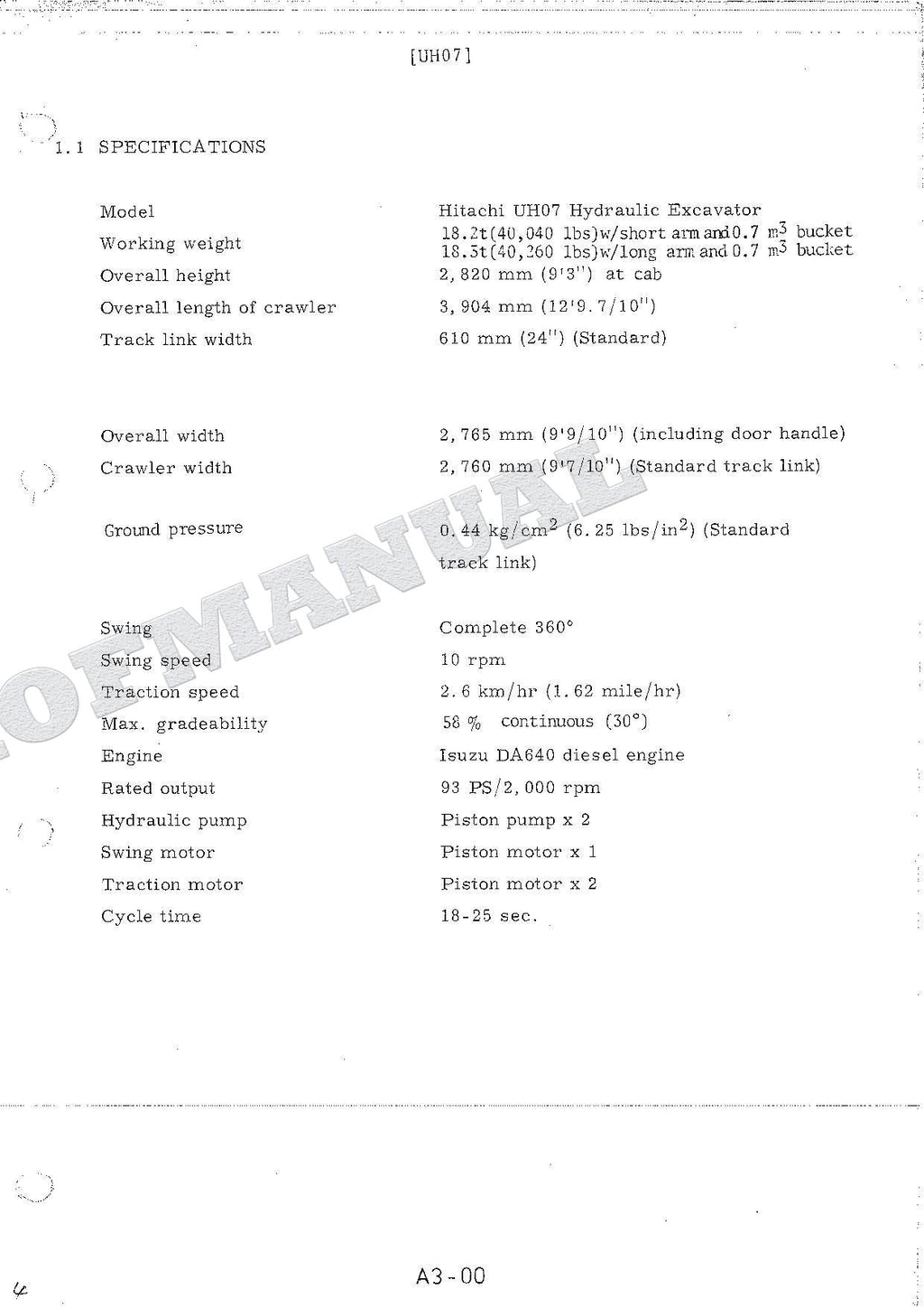 HITACHI UH07 Hudraulic Excavator Service manual