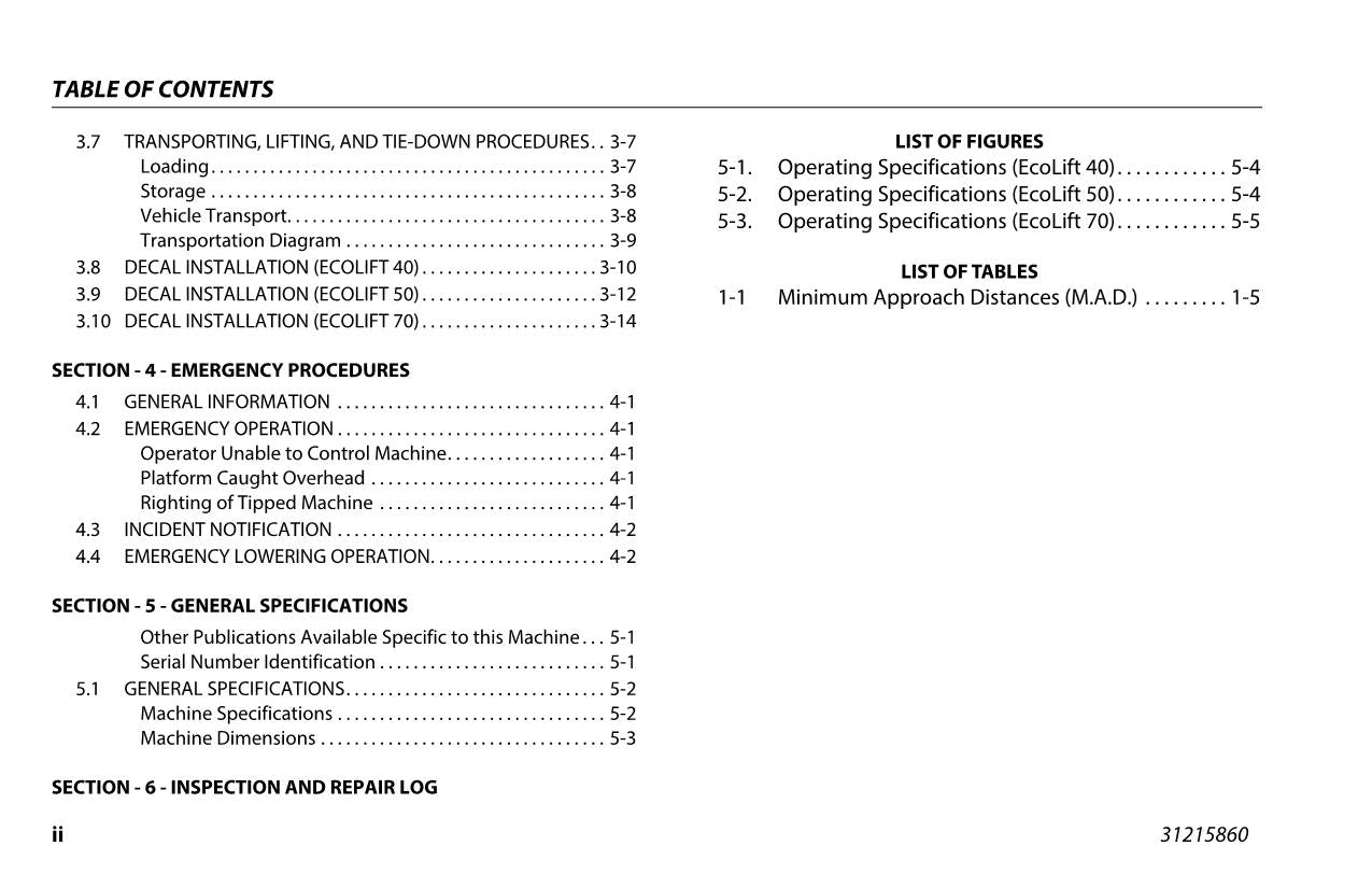 Manual del operador del mástil vertical JLG Ecolift 40 Ecolift 50 Ecolift 70