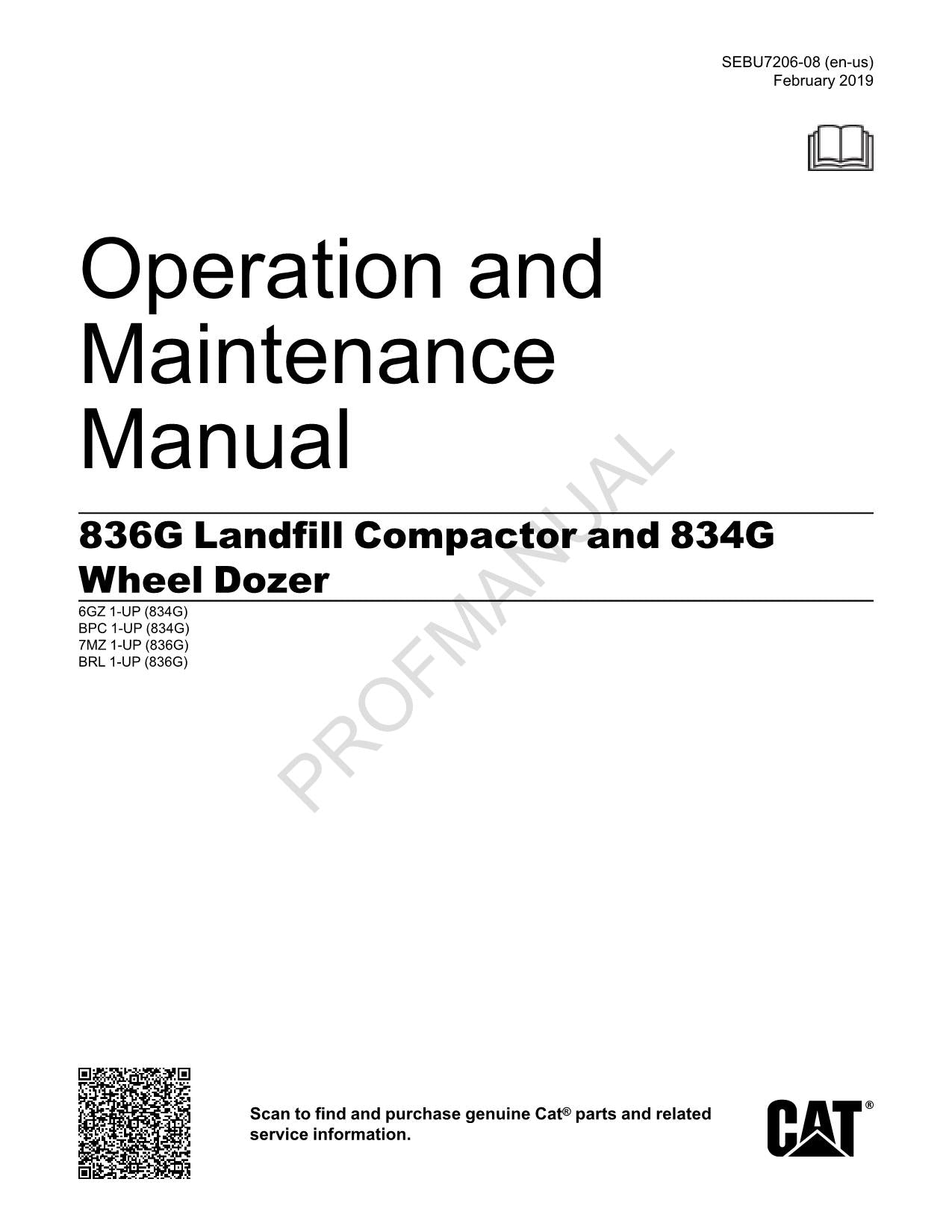 Manual del operador de la excavadora sobre ruedas Caterpillar 834G y compactadora de vertederos 836G