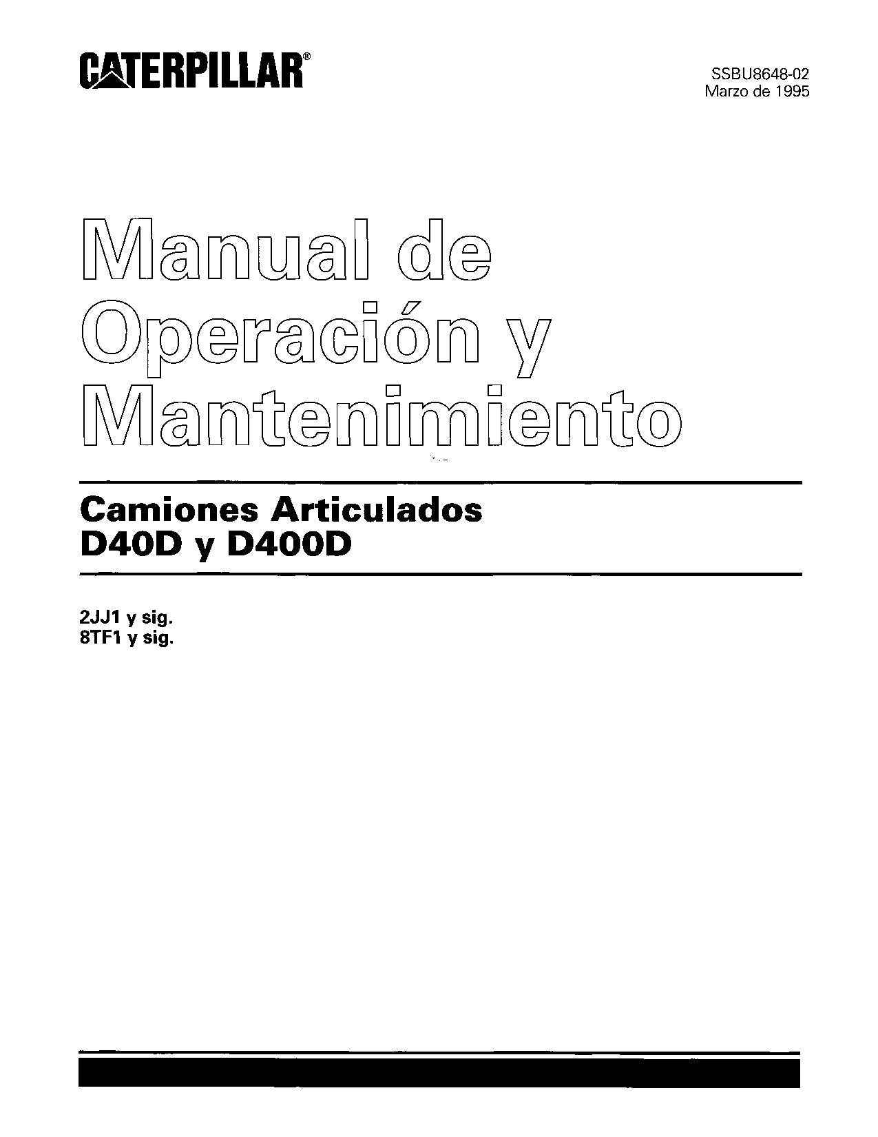 Caterpillar D40D D400D Camión articulado Manual de Operación y Mantenimiento
