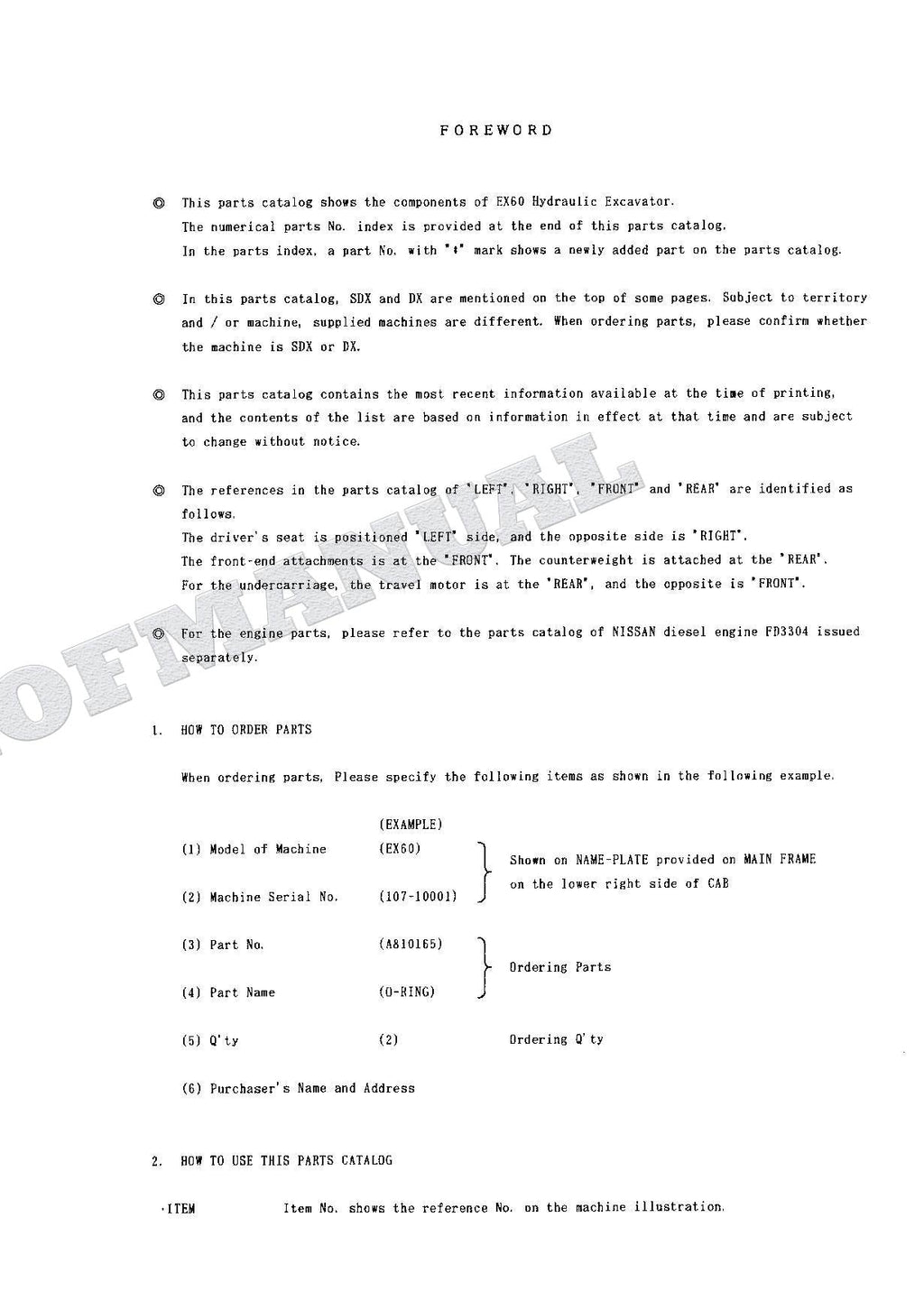HITACHI EX60 Excavator Parts Catalog Manual P107-1-7