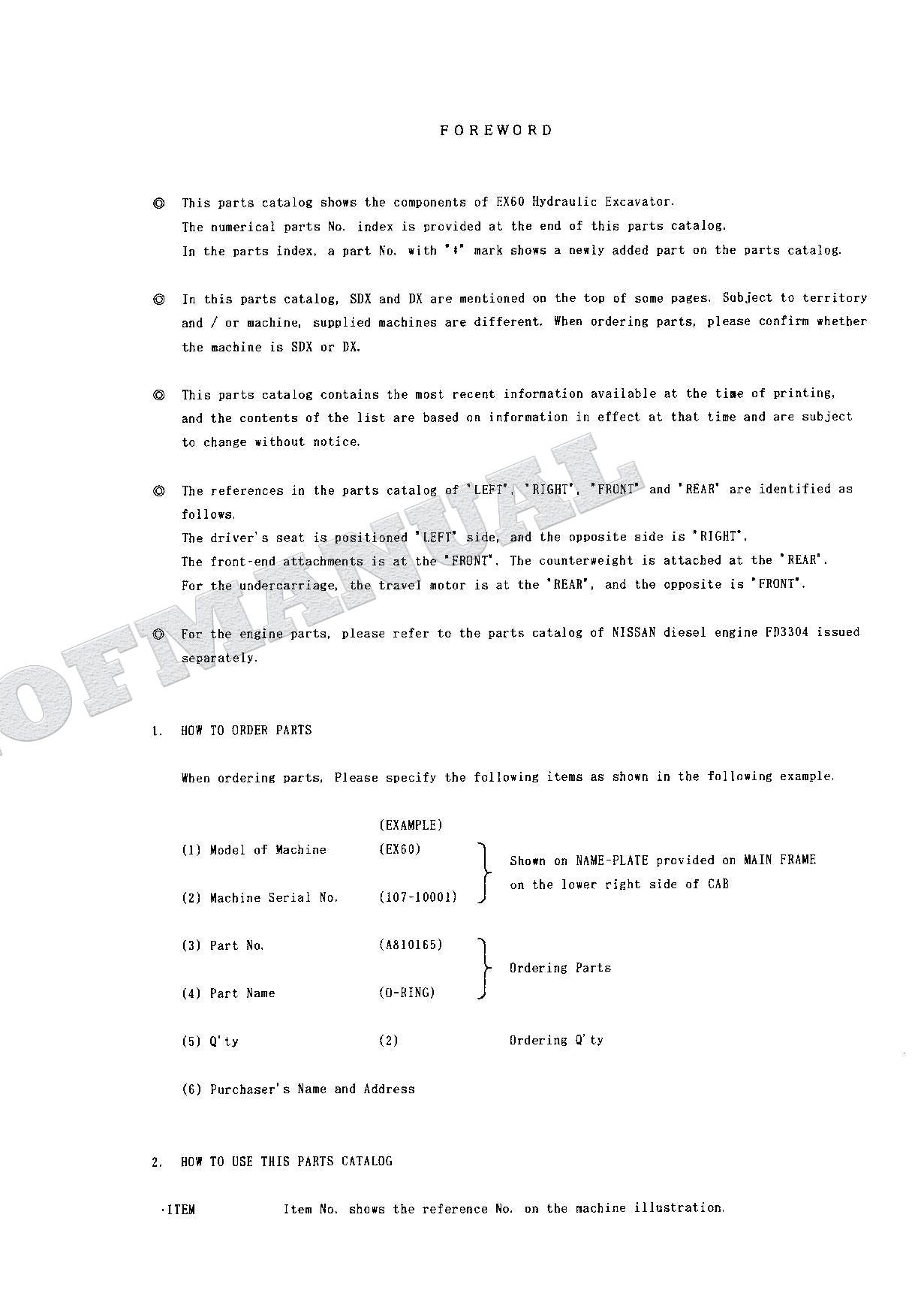HITACHI EX60 Excavator Parts Catalog Manual P107-1-7