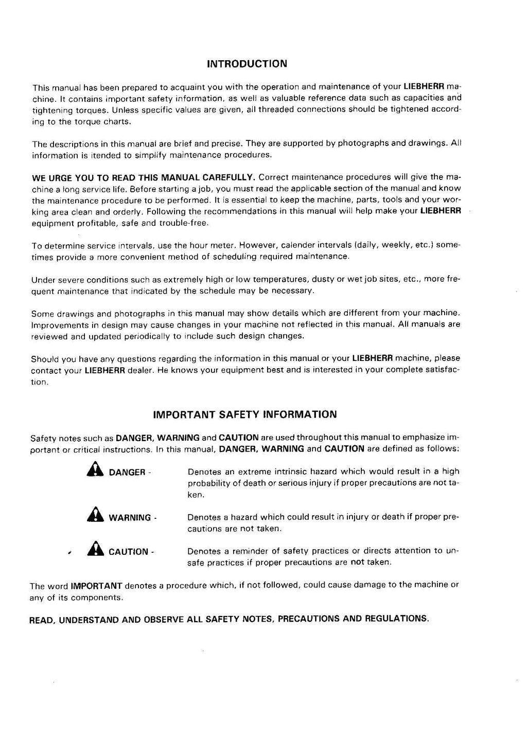 Liebherr A902 Speeder Excavator Operators manual