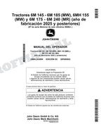 John Deere s 6M 145 - 185 MW 6MH 155 MW Tractor Manual del Operador MY2025
