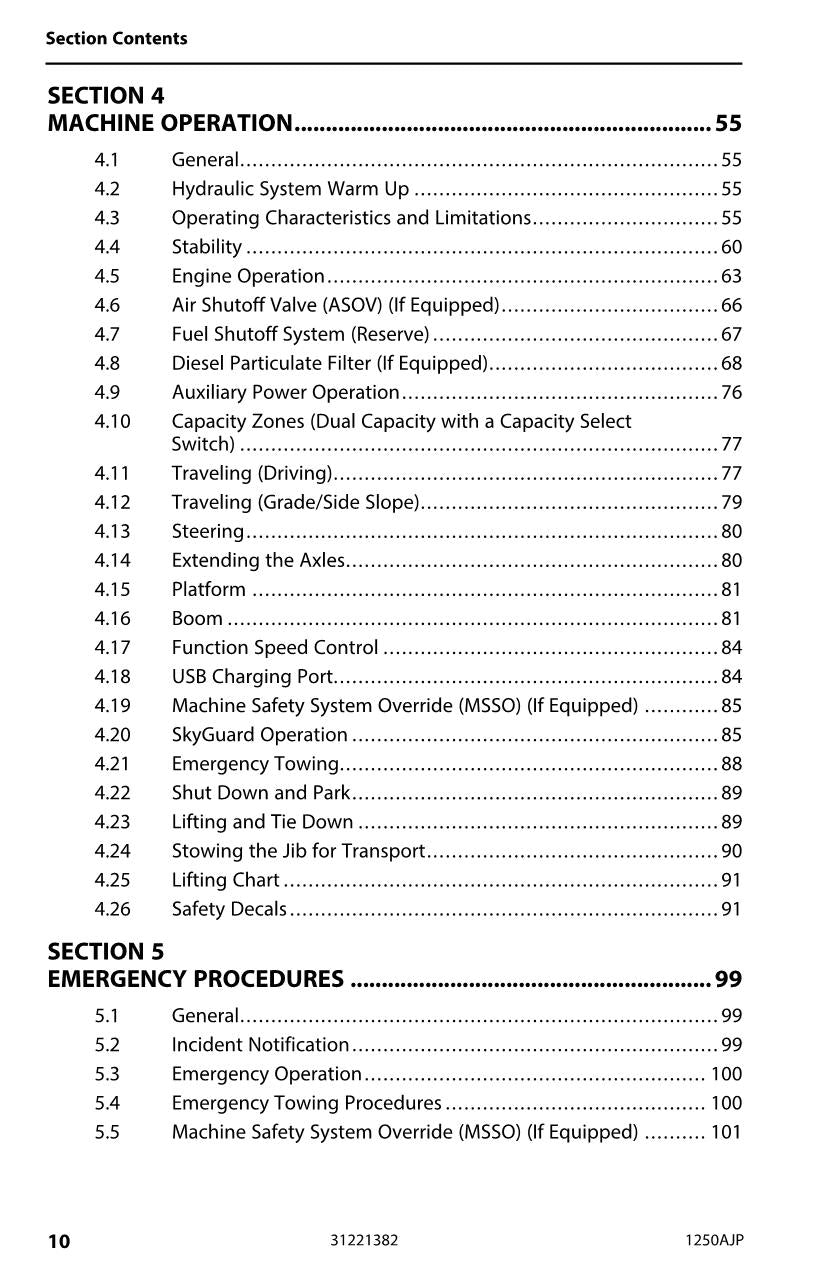 Manual del operador de mantenimiento y operación de la plataforma elevadora JLG 1250AJP 31221382