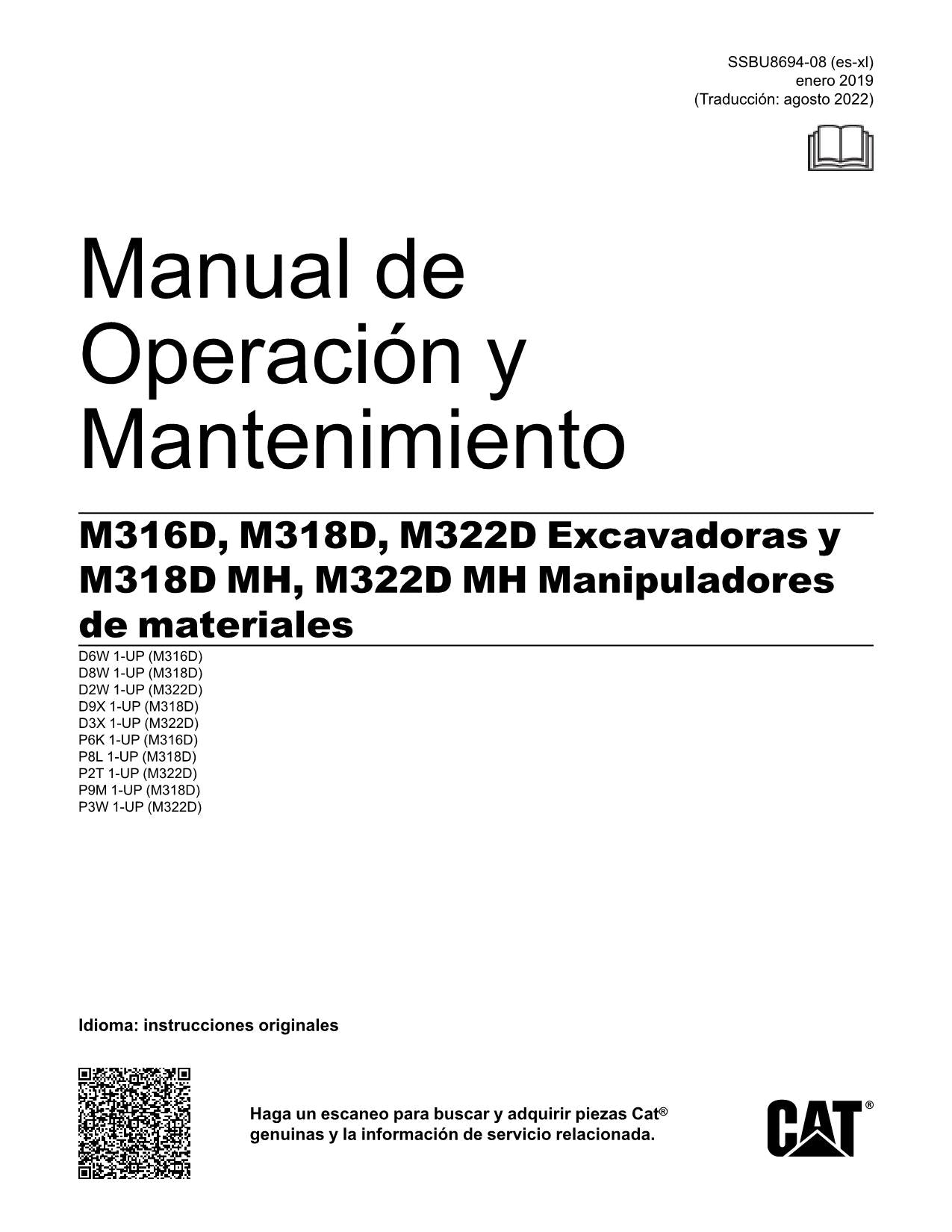Caterpillar M318D MH M322D MH Manipulador de materiales Manual de Operación