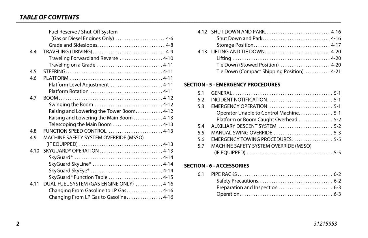 Manual del operador de mantenimiento y operación de la plataforma elevadora JLG 340AJ 31215953
