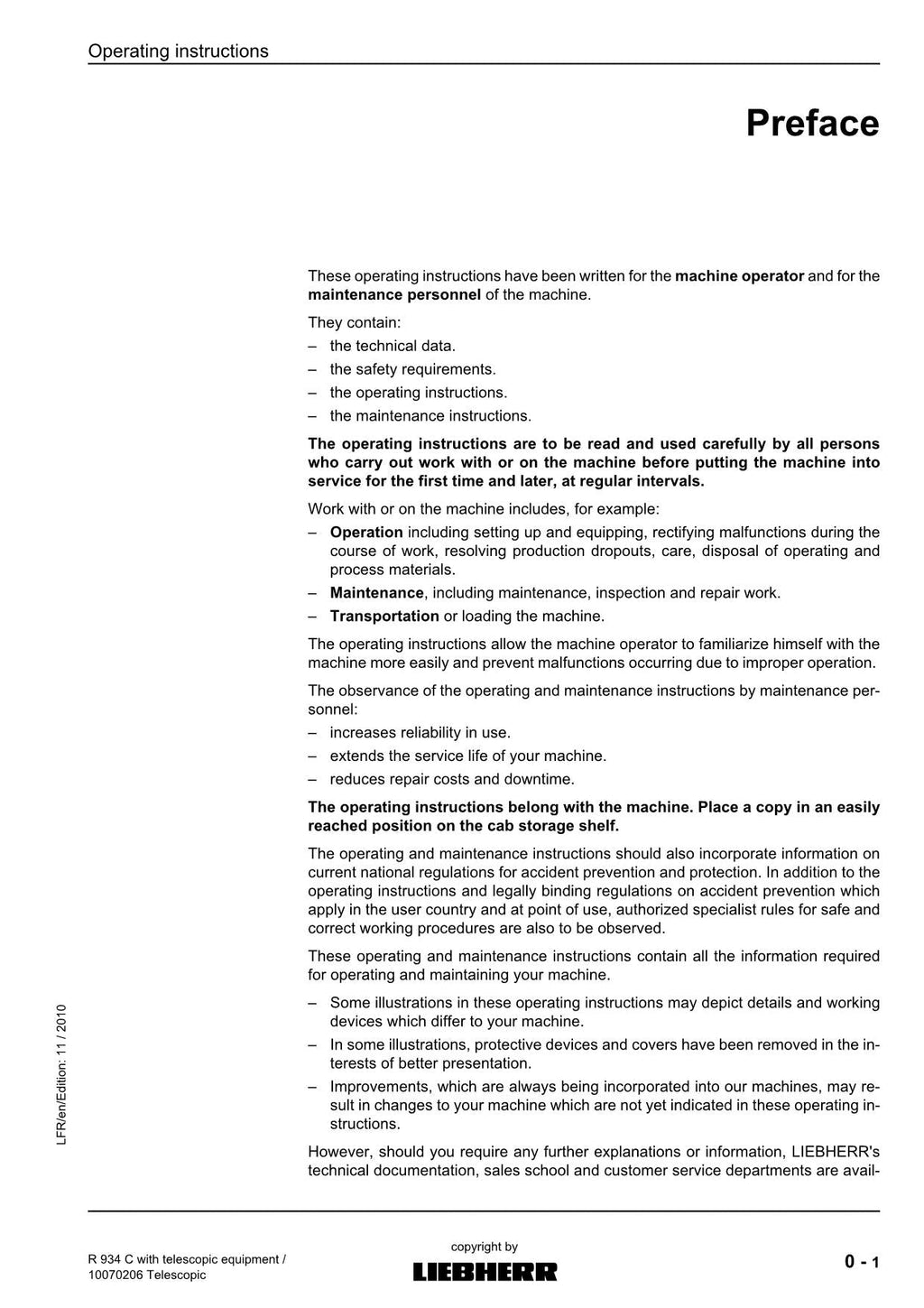 Liebherr R954 C Litronic Excavator Operators manual serial 27700