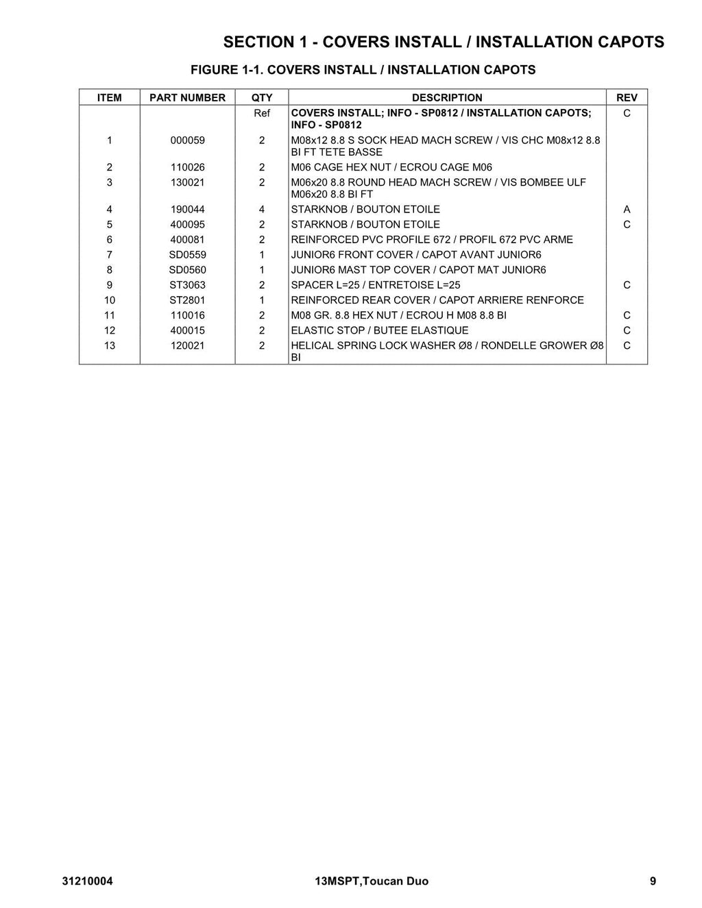 TOUCAN 13MSPT Duo Vertical Lift Parts Catalog Manual Multi language