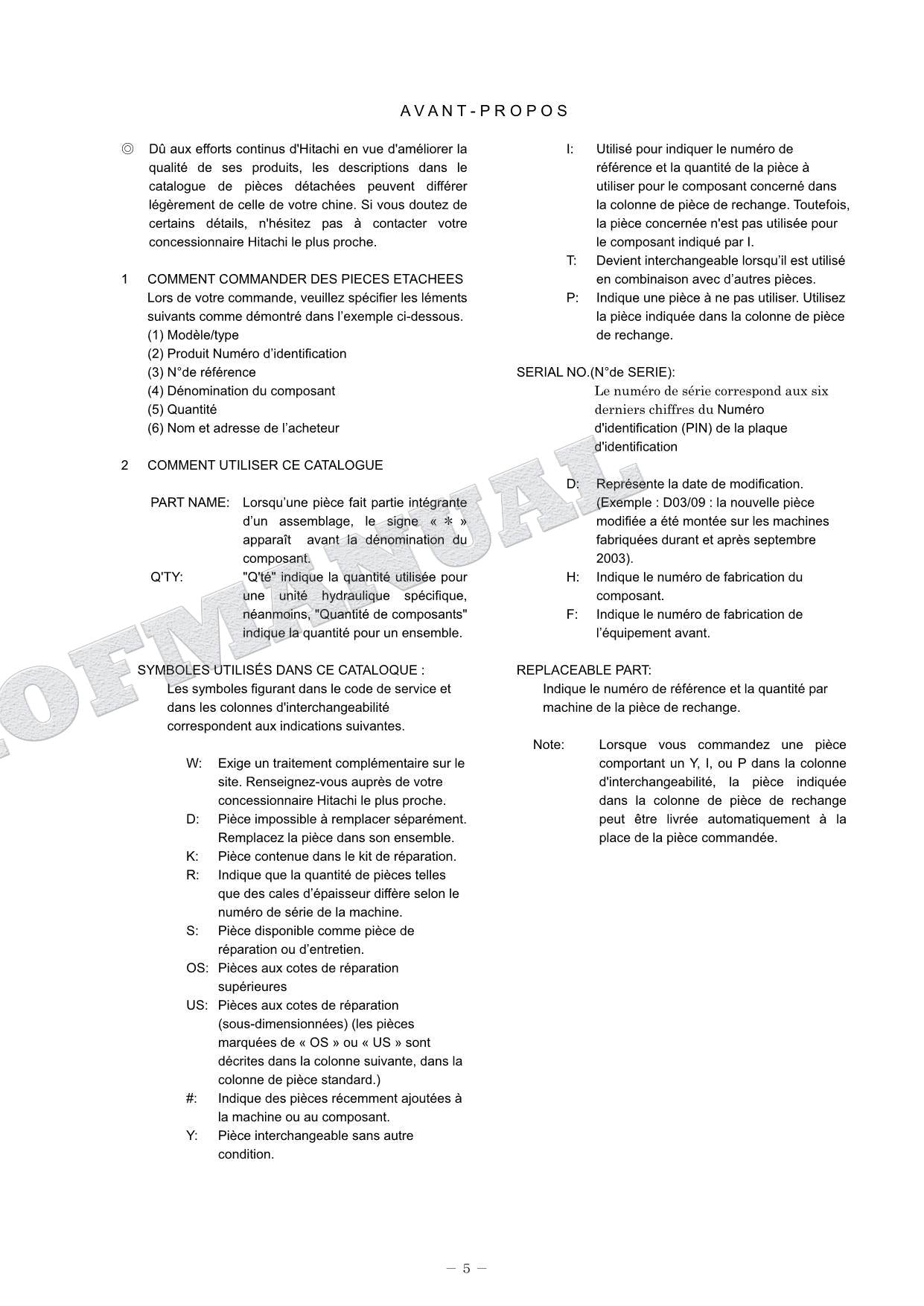 HITACHI ZAXIS ZX70-5A Equipment Component Excavator Parts Catalog Manual