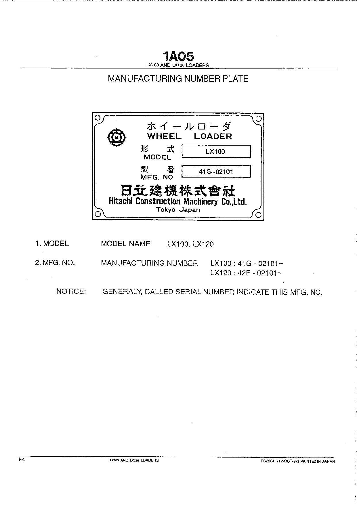 Hitachi LX100-2 LX120-2 Export Wheel Loader Parts Catalog Manual SN 02101-up