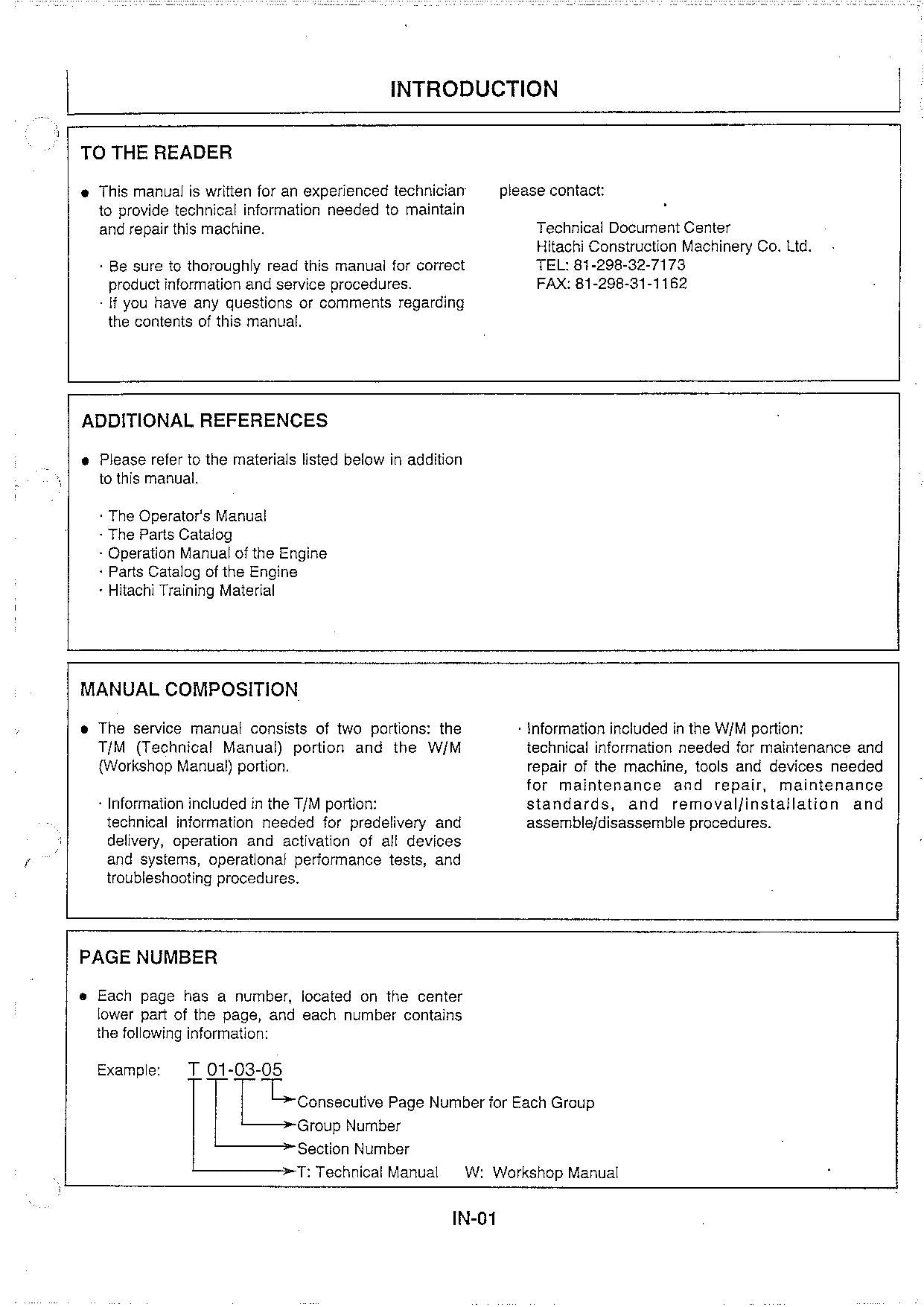 Hitachi EX55UR Excavator Operational Test Troubleshooting Service manual
