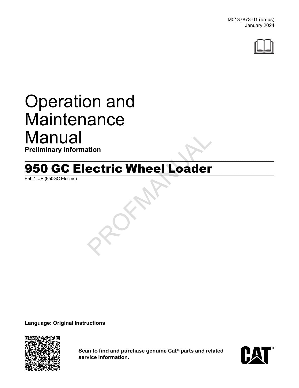 Manual de mantenimiento del operador de la cargadora de ruedas Caterpillar 950 GC E5L1-Up