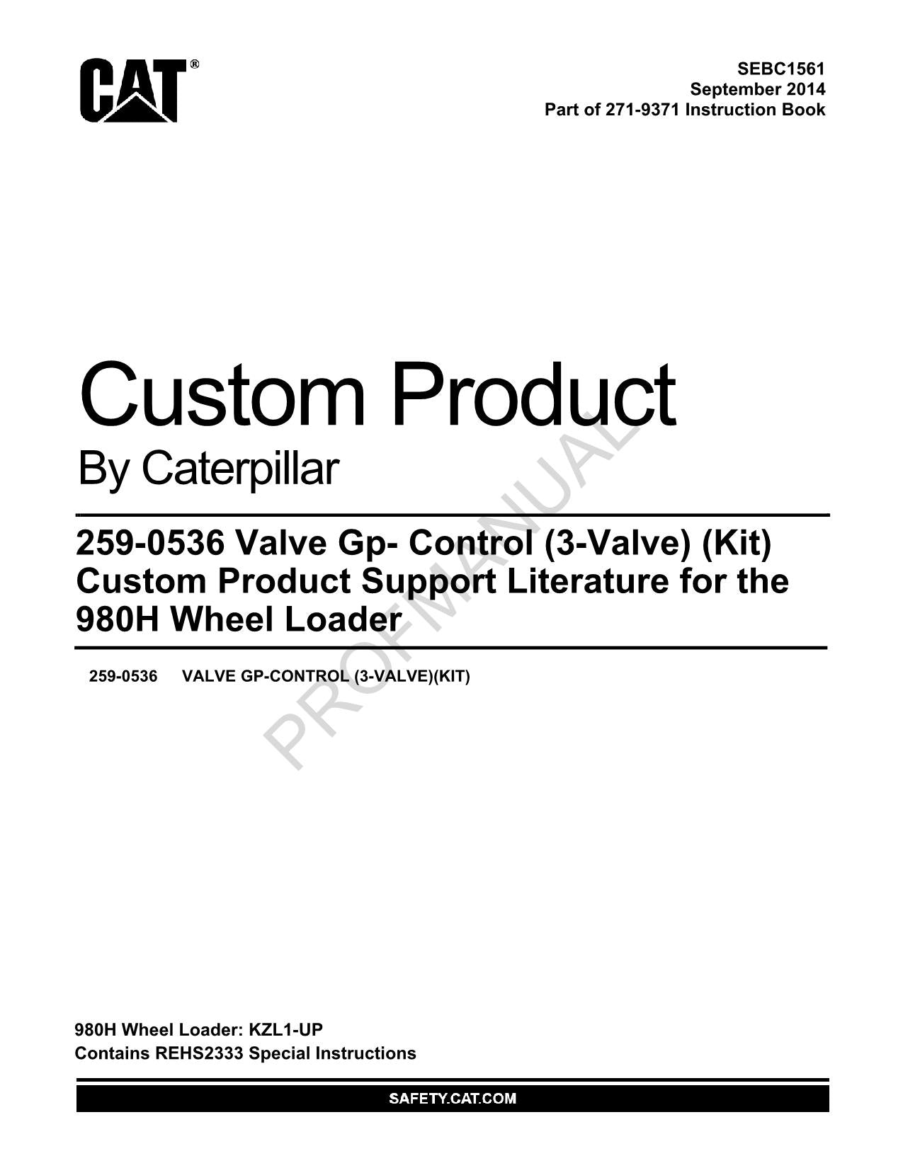 Caterpillar 259 0536 Valve Gp Control 3 Valve Kit Parts Catalog Manual SEBC1561