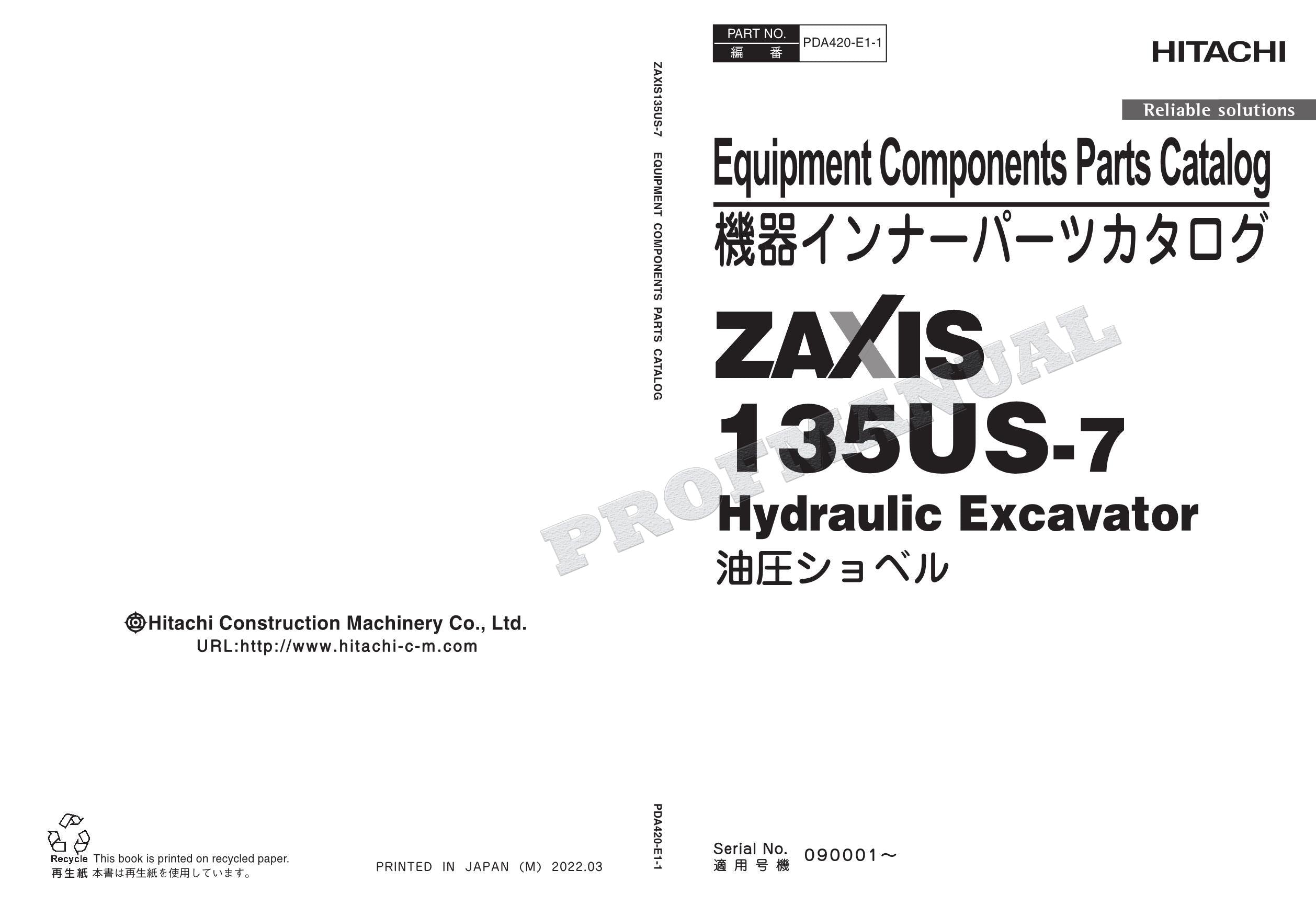 Manual del catálogo de piezas de excavadoras HITACHI ZX135US-7 Oceanía Spec Equip Component