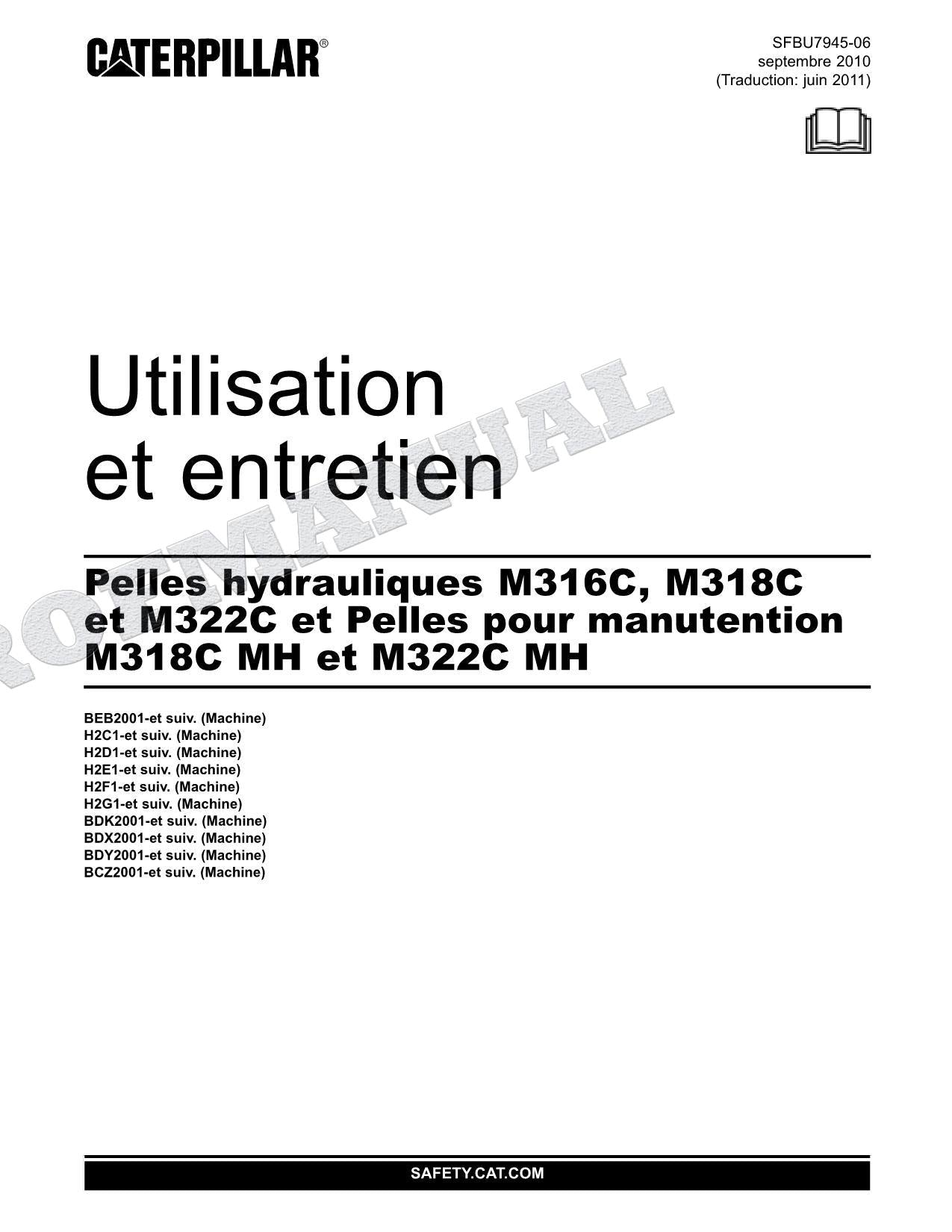 Caterpillar M316C M318C M322C M318C M322C Pelleteuse Manual de utilización