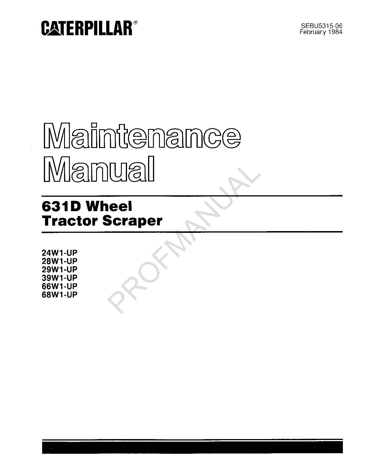 Manual de mantenimiento del operador de mototraílla Caterpillar 631D SEBU5315