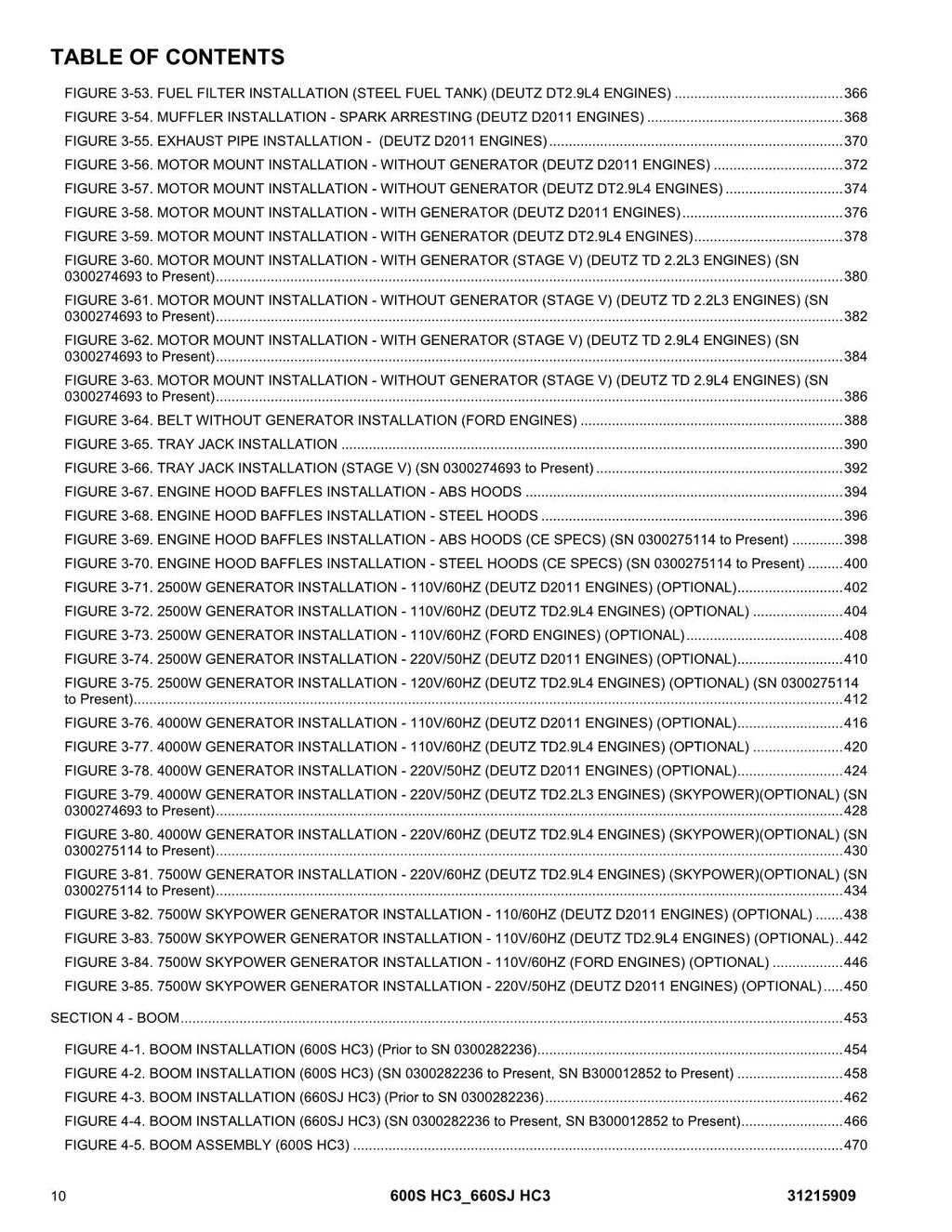 JLG 600S HC3 660SJ HC3 Boom Lift Parts Catalog Manual 31215909