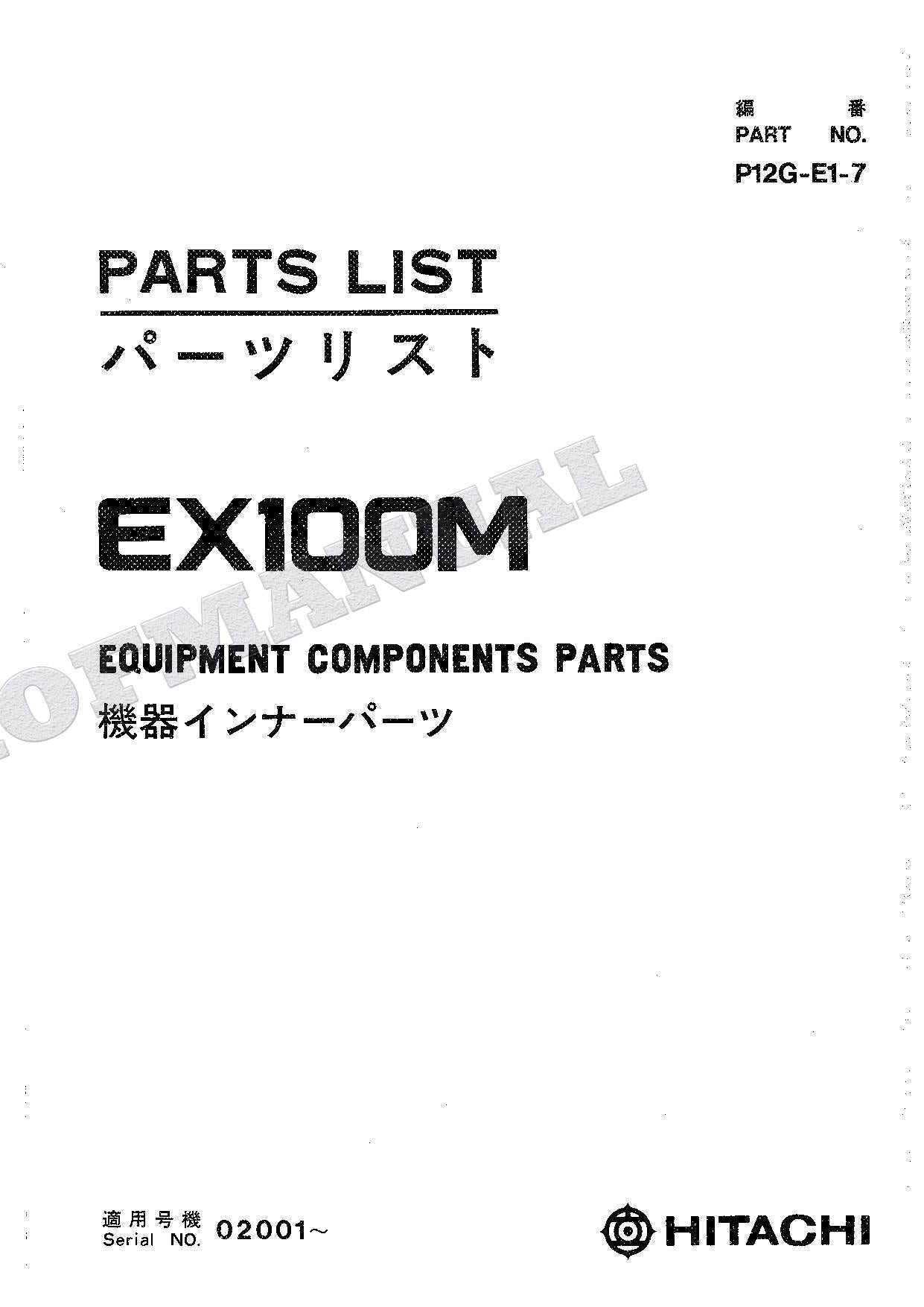 HITACHI EX100M Equipment Component Excavator Parts Catalog Manual