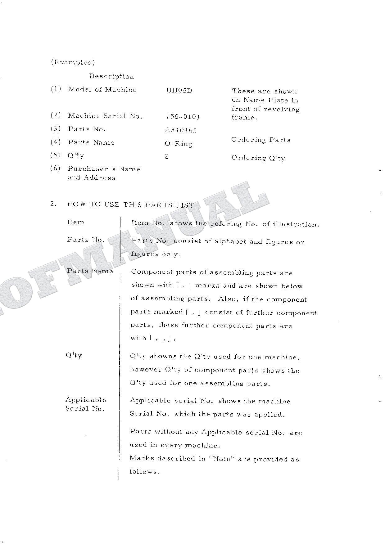 HITACHI UH05D Equipment Component Excavator Parts Catalog Manual