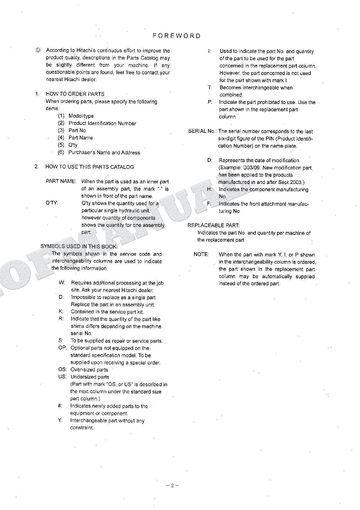 HITACHI ZAXIS ZX160LC Equipment Component Excavator Parts Catalog Manual