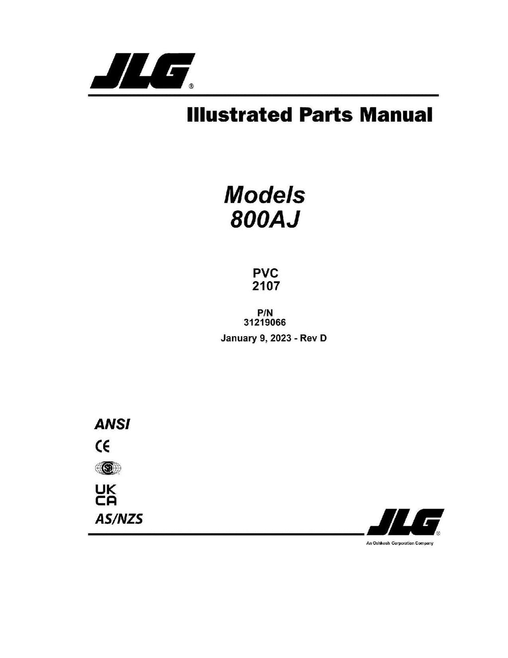 Manual del catálogo de piezas del elevador de pluma JLG 800AJ