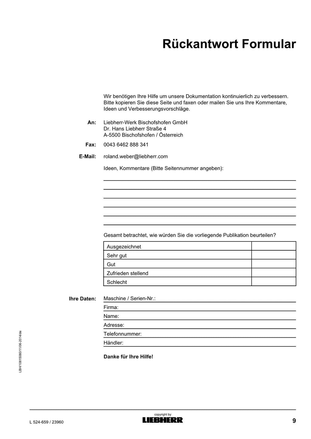 Liebherr L524 Radlader Betriebsanleitung ser 23960
