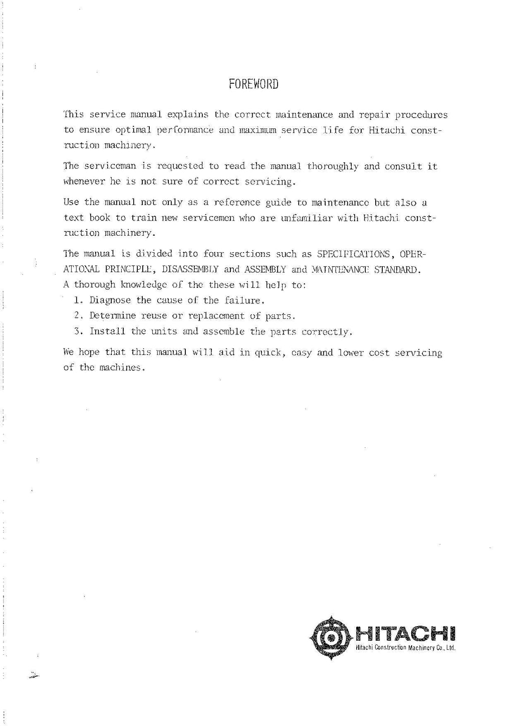 HITACHI UH061 Excavator Service Manual