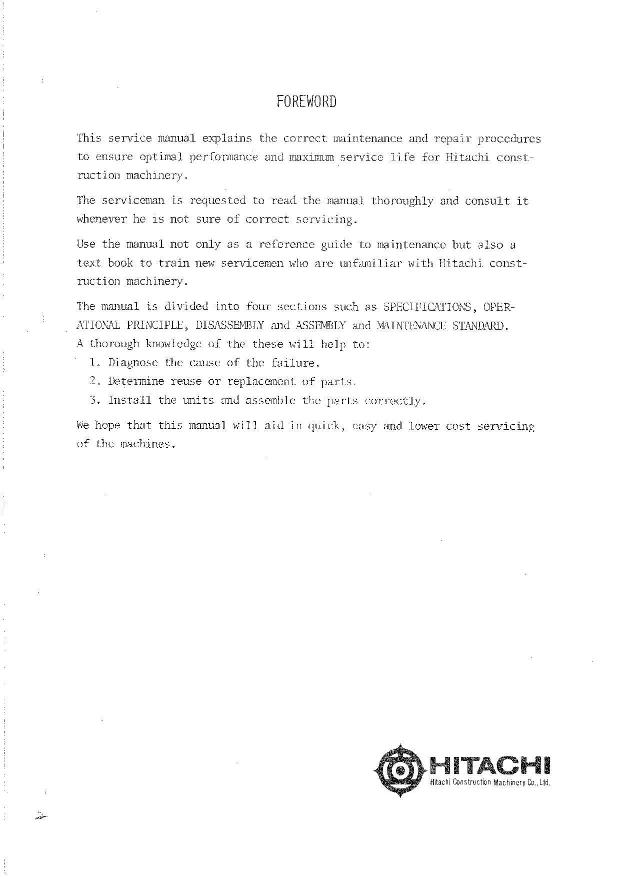 HITACHI UH061 Excavator Service Manual