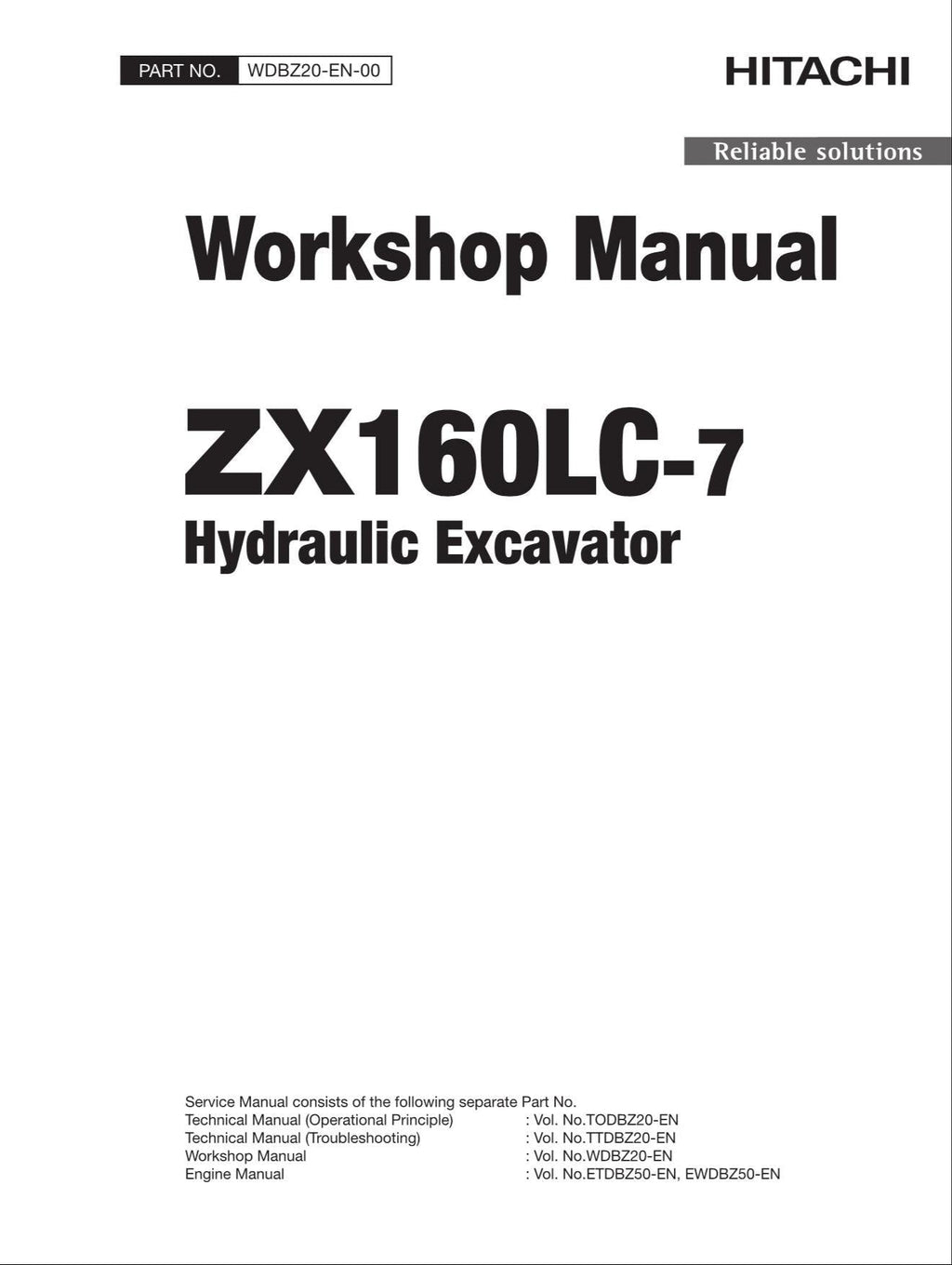 HITACHI ZAXIS ZX160LC-7 Excavator Oceanian market Workshop Service Manual