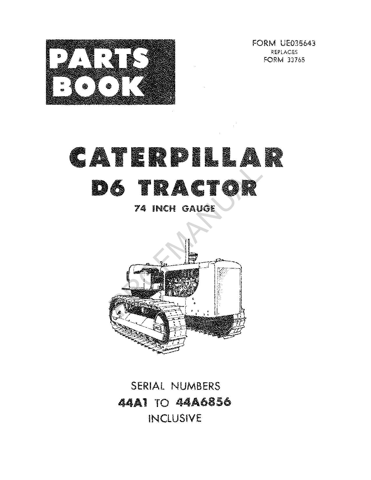 Caterpillar Cat D6 Tractor Parts Catalog Manual ser 44A1-6856